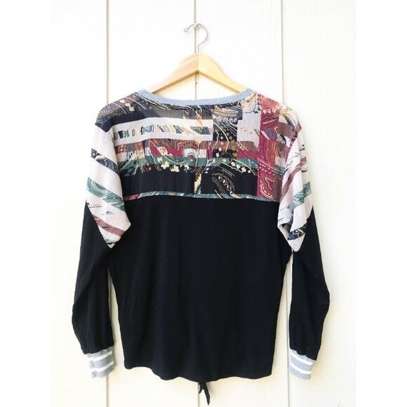 Anthropologie Tiny Pippa Black Tie Front Blouse Sheer Panels XS - Picture 9 of 9